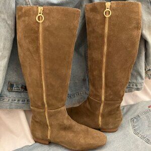 Halston Women's Size 9 High Rise Brown Suede Leather Low Heel Boots